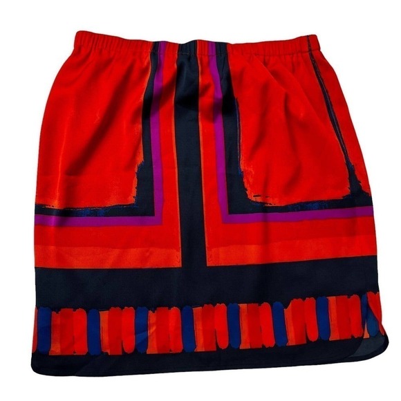 Ann Taylor Orange Blue Elastic Waist Skirt Geometric size 6 - Picture 1 of 8